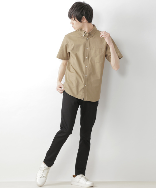 MONO-MART(モノマート)の「ボタンダウン ハイストレッチ オックスフォード シャツ(1/2 sleeve)(シャツ/ブラウス・メンズ・ブラック/ベージュ/ネイビー/グレー/オフホワイト/サックスブルー/オリーブドラブ/ブルー・M/L/XL)」の15枚目の写真