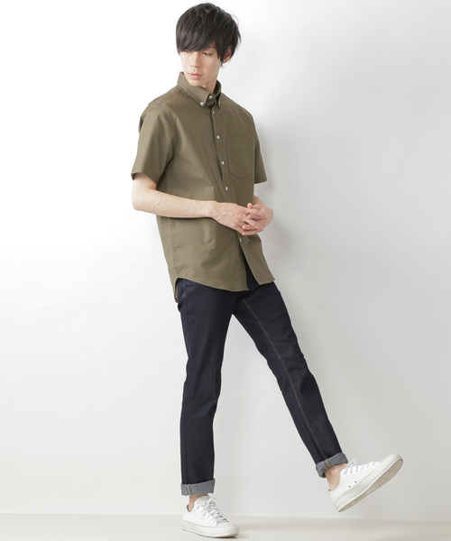 MONO-MART(モノマート)の「ボタンダウン ハイストレッチ オックスフォード シャツ(1/2 sleeve)(シャツ/ブラウス・メンズ・ブラック/ベージュ/ネイビー/グレー/オフホワイト/サックスブルー/オリーブドラブ/ブルー・M/L/XL)」の16枚目の写真