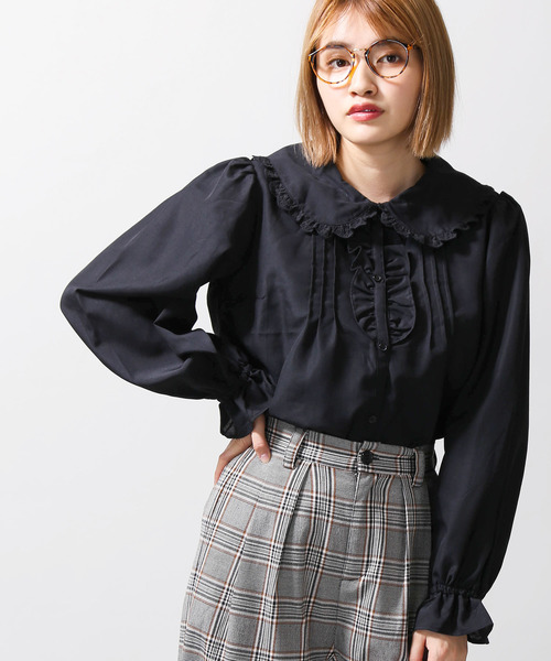 WEGO（ウィゴー）の「WEGO/レースフリル襟ブラウス（シャツ/ブラウス・レディース・ホワイト/ブラック・FREE）」の2枚目の写真