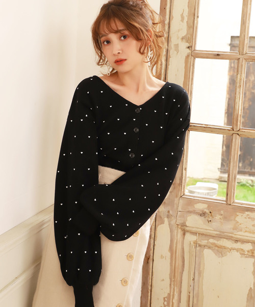 one after another NICE CLAUP（ワンアフターアナザーナイスクラップ）の「ハートワッフルカーディガン（カーディガン/ボレロ・レディース・ブラック/アイボリー/モカ・FREE）」の3枚目の写真