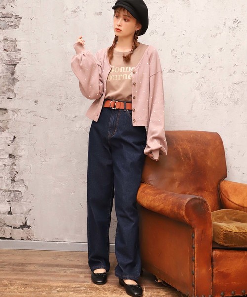 one after another NICE CLAUP（ワンアフターアナザーナイスクラップ）の「ハートワッフルカーディガン（カーディガン/ボレロ・レディース・ブラック/アイボリー/モカ・FREE）」の11枚目の写真