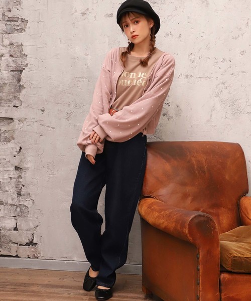 one after another NICE CLAUP（ワンアフターアナザーナイスクラップ）の「ハートワッフルカーディガン（カーディガン/ボレロ・レディース・ブラック/アイボリー/モカ・FREE）」の15枚目の写真