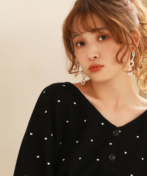 one after another NICE CLAUP（ワンアフターアナザーナイスクラップ）の「ハートワッフルカーディガン（カーディガン/ボレロ・レディース・ブラック/アイボリー/モカ・FREE）」の14枚目の写真