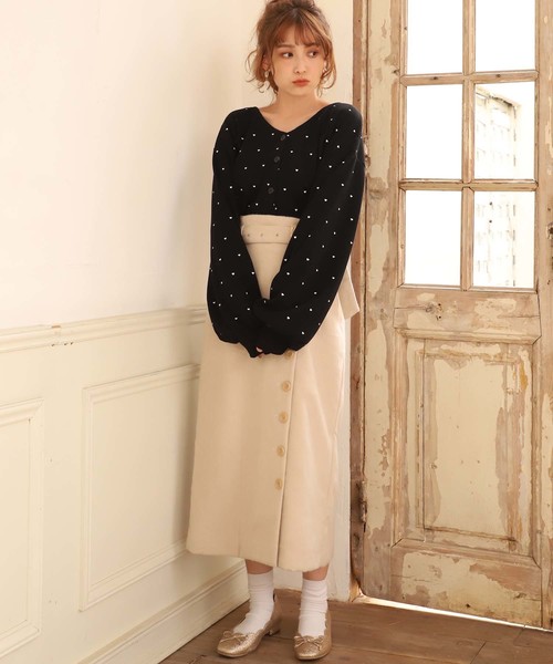 one after another NICE CLAUP（ワンアフターアナザーナイスクラップ）の「ハートワッフルカーディガン（カーディガン/ボレロ・レディース・ブラック/アイボリー/モカ・FREE）」の16枚目の写真