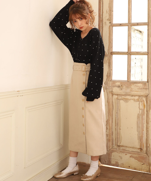 one after another NICE CLAUP（ワンアフターアナザーナイスクラップ）の「ハートワッフルカーディガン（カーディガン/ボレロ・レディース・ブラック/アイボリー/モカ・FREE）」の10枚目の写真