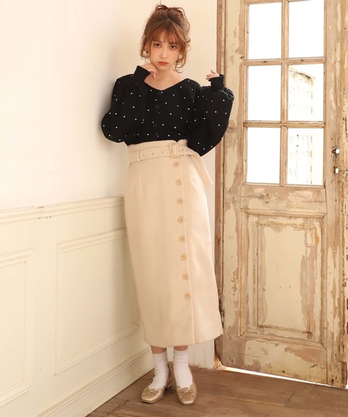 one after another NICE CLAUP（ワンアフターアナザーナイスクラップ）の「ハートワッフルカーディガン（カーディガン/ボレロ・レディース・ブラック/アイボリー/モカ・FREE）」の5枚目の写真