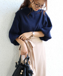 andme | ボリューム袖 リブニット セーター トップス ボトルネック(ニット/セーター)