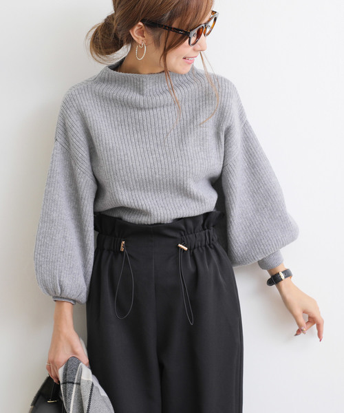 andme(アンドミー)の「ボリューム袖リブニットセータートップス(ニット/セーター・レディース・ブラック/グリーン/グレー/オフホワイト/ベージュ/ネイビー・M)」の3枚目の写真