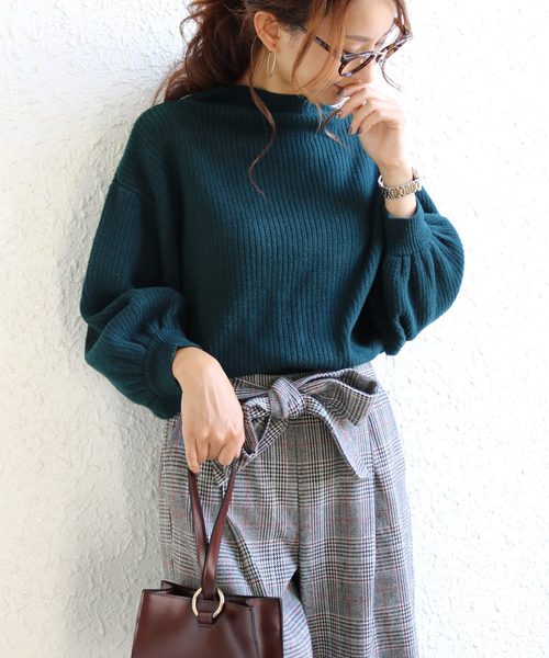 andme(アンドミー)の「ボリューム袖リブニットセータートップス(ニット/セーター・レディース・ブラック/グリーン/グレー/オフホワイト/ベージュ/ネイビー・M)」の5枚目の写真