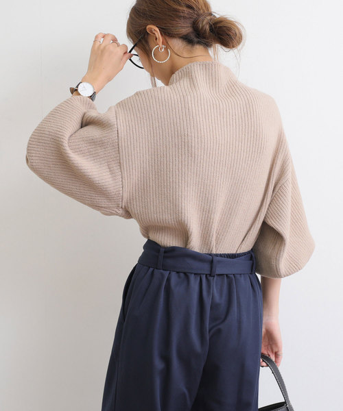 andme(アンドミー)の「ボリューム袖リブニットセータートップス(ニット/セーター・レディース・ブラック/グリーン/グレー/オフホワイト/ベージュ/ネイビー・M)」の8枚目の写真