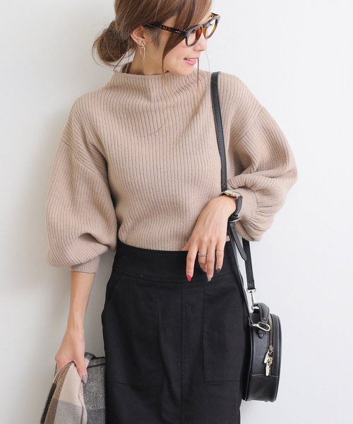 andme(アンドミー)の「ボリューム袖リブニットセータートップス(ニット/セーター・レディース・ブラック/グリーン/グレー/オフホワイト/ベージュ/ネイビー・M)」の9枚目の写真