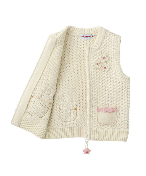 美品 ミキハウス ニットベスト 110センチ 90センチ 綿ニットクルー 