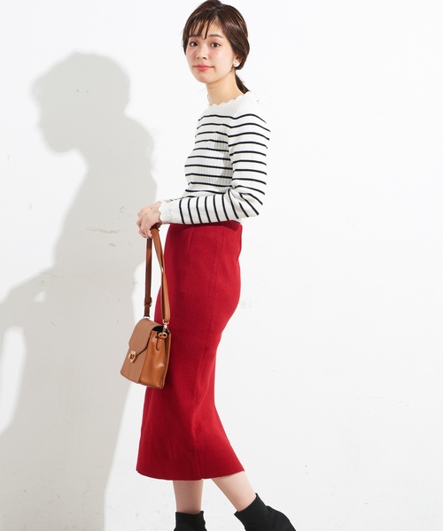 natural couture(ナチュラルクチュール)の「ニットきれいめナロースカート(スカート・レディース・ブラック/レッド/ライトベージュ・FREE)」の12枚目の写真