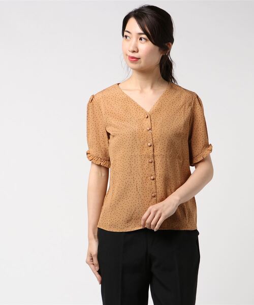 STYLEBLOCK（スタイルブロック）の「ポプリンドットプリントブラウス（シャツ/ブラウス・レディース・ベージュ/ブラウン/アイボリー/ブラック・M）」の4枚目の写真