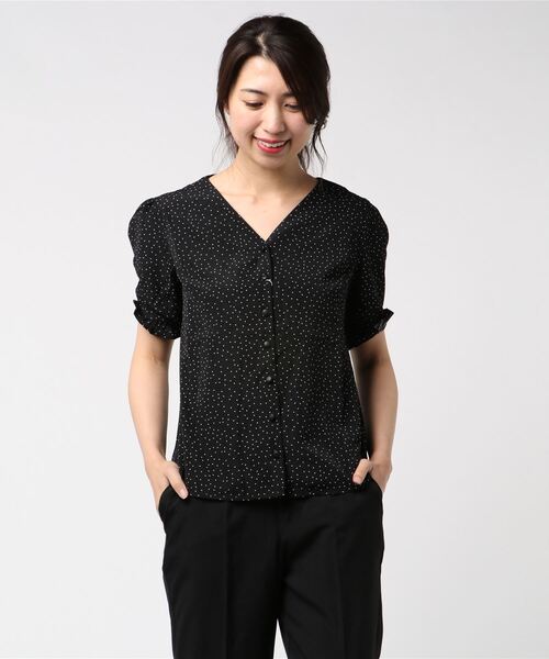 STYLEBLOCK（スタイルブロック）の「ポプリンドットプリントブラウス（シャツ/ブラウス・レディース・ベージュ/ブラウン/アイボリー/ブラック・M）」の3枚目の写真