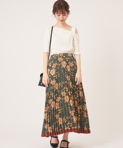 natural couture（ナチュラルクチュール）の「レトロ花柄プリーツスカート（スカート・レディース・グリーン/キャメル・FREE）」の15枚目の写真