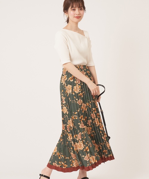 natural couture（ナチュラルクチュール）の「レトロ花柄プリーツスカート（スカート・レディース・グリーン/キャメル・FREE）」の14枚目の写真
