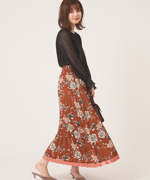natural couture（ナチュラルクチュール）の「レトロ花柄プリーツスカート（スカート・レディース・グリーン/キャメル・FREE）」の12枚目の写真