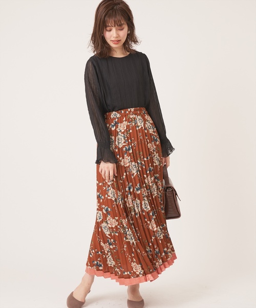 natural couture（ナチュラルクチュール）の「レトロ花柄プリーツスカート（スカート・レディース・グリーン/キャメル・FREE）」の11枚目の写真
