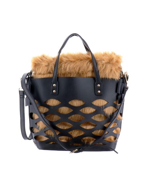 m.f.editorial(エムエフエディトリアル)の「エムエフエディトリアルレディース/m.f.editorial:Women ファー巾着付5WAYハンドバッグ(ハンドバッグ)」|ブラック