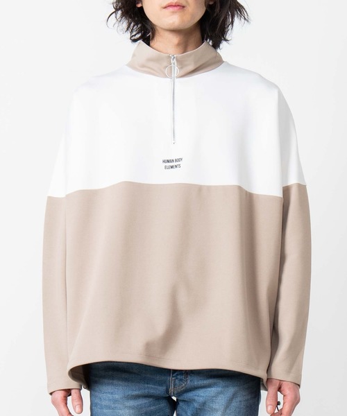 WEGO（ウィゴー）の「WEGO/ビッグシルエットハーフジップバイカラードルマンポンチプルオーバー（スウェット・メンズ・ホワイト/ベージュ・MEDIUM/LARGE）」の10枚目の写真