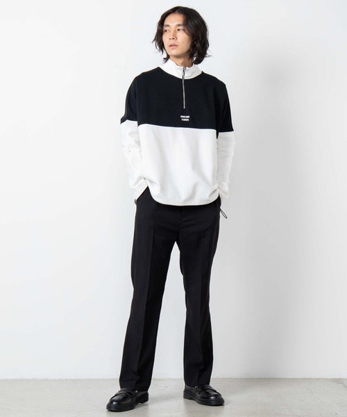 WEGO（ウィゴー）の「WEGO/ビッグシルエットハーフジップバイカラードルマンポンチプルオーバー（スウェット・メンズ・ホワイト/ベージュ・MEDIUM/LARGE）」の3枚目の写真