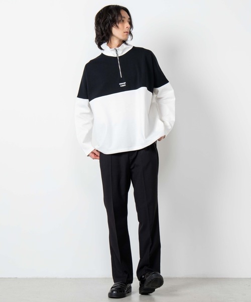 WEGO（ウィゴー）の「WEGO/ビッグシルエットハーフジップバイカラードルマンポンチプルオーバー（スウェット・メンズ・ホワイト/ベージュ・MEDIUM/LARGE）」の6枚目の写真