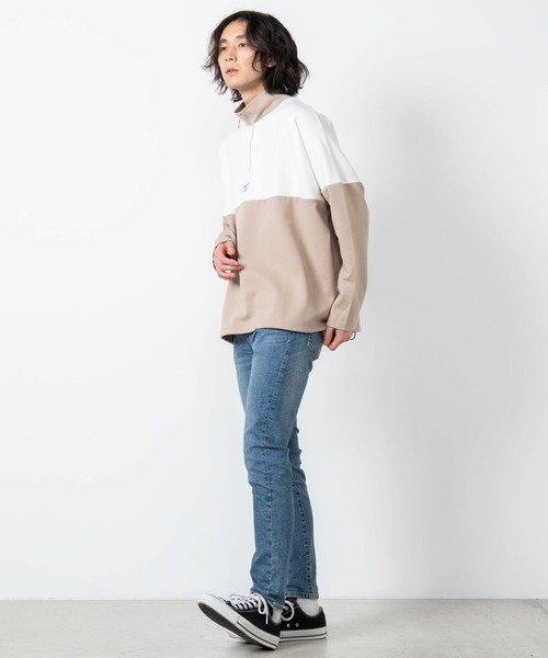 WEGO（ウィゴー）の「WEGO/ビッグシルエットハーフジップバイカラードルマンポンチプルオーバー（スウェット・メンズ・ホワイト/ベージュ・MEDIUM/LARGE）」の20枚目の写真