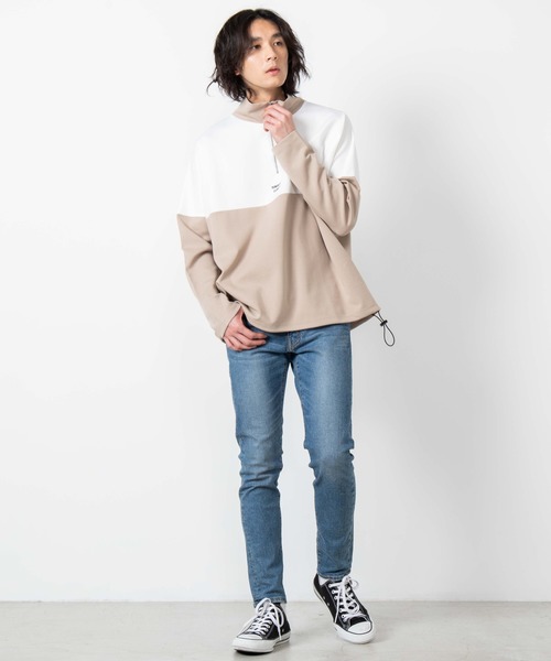 WEGO（ウィゴー）の「WEGO/ビッグシルエットハーフジップバイカラードルマンポンチプルオーバー（スウェット・メンズ・ホワイト/ベージュ・MEDIUM/LARGE）」の16枚目の写真