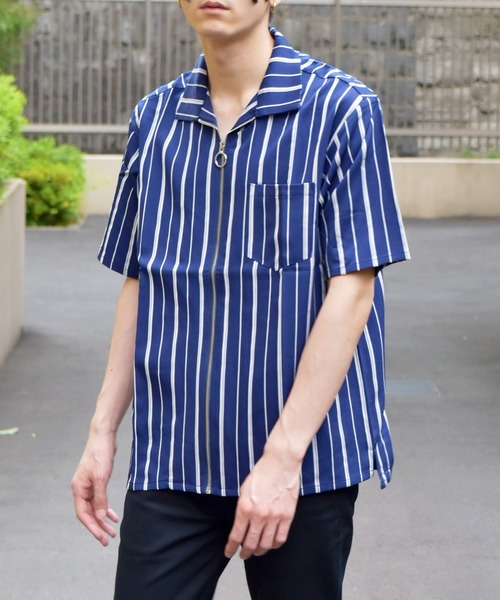 VIBGYOR(ヴィブジョー)の「VIBGYOR Select/リングZIPシャツ(RE)(シャツ/ブラウス・メンズ・ブラック/ブルー・MEDIUM/LARGE)」の1枚目の写真