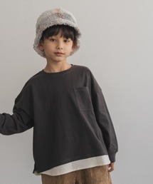 pairmanon | 【プレミアムコットン100】ビッグシルエット プリント バイカラー ポケット付き 長袖 ロングスリーブ Tシャツ  袖リブ カットソー ロンT(Tシャツ/カットソー)