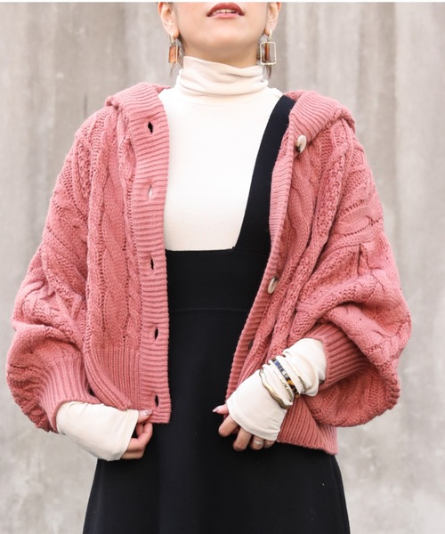 ap retro（アプレトロ）の「ボリュームスリーブケーブルニットフードカーディガン【ZOZOTOWN限定商品】（カーディガン/ボレロ・レディース・ブラック/ブラウン/オフホワイト/ピンク/モカ・FREE）」の16枚目の写真