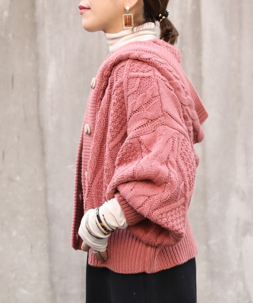 ap retro（アプレトロ）の「ボリュームスリーブケーブルニットフードカーディガン【ZOZOTOWN限定商品】（カーディガン/ボレロ・レディース・ブラック/ブラウン/オフホワイト/ピンク/モカ・FREE）」の21枚目の写真