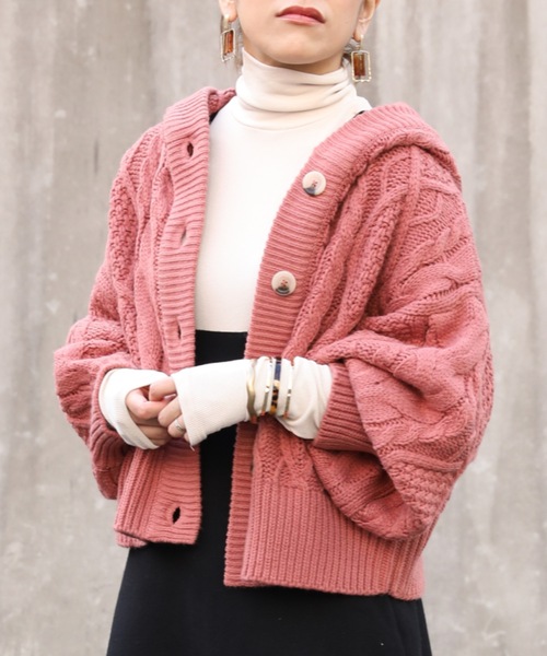 ap retro（アプレトロ）の「ボリュームスリーブケーブルニットフードカーディガン【ZOZOTOWN限定商品】（カーディガン/ボレロ・レディース・ブラック/ブラウン/オフホワイト/ピンク/モカ・FREE）」の17枚目の写真