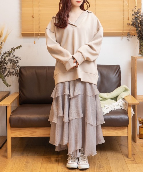 Mysa&Liina（ミーサリーナ）の「Vネックゆるパーカー（パーカー・レディース・ブラック/ベージュ/アイボリー・M）」の18枚目の写真