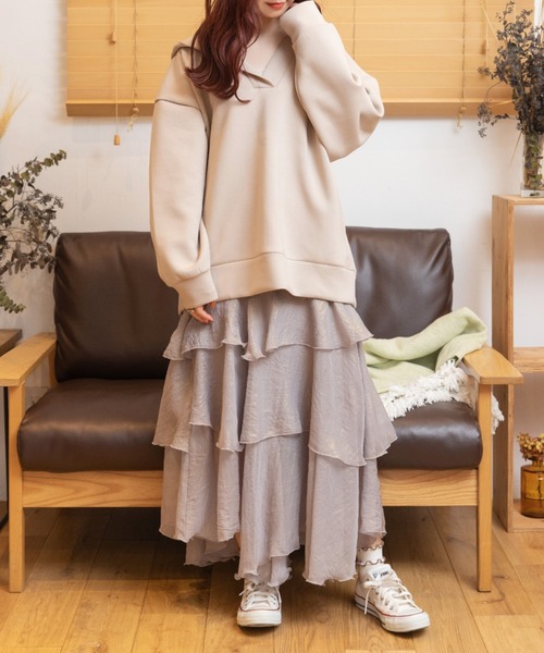 Mysa&Liina（ミーサリーナ）の「Vネックゆるパーカー（パーカー・レディース・ブラック/ベージュ/アイボリー・M）」の19枚目の写真