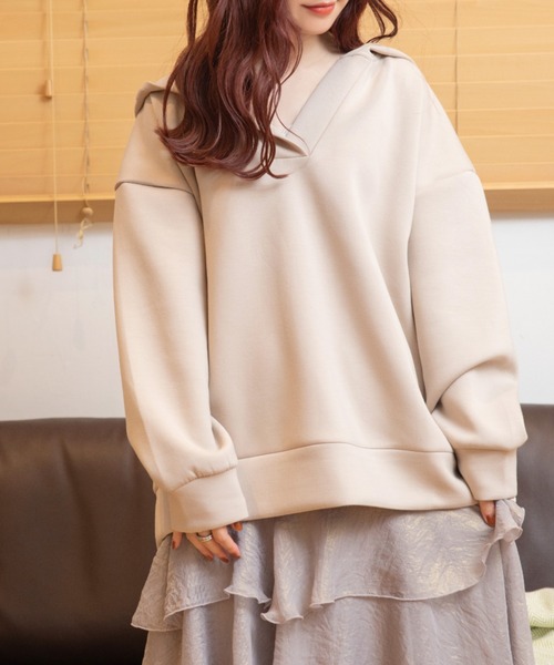 Mysa&Liina（ミーサリーナ）の「Vネックゆるパーカー（パーカー・レディース・ブラック/ベージュ/アイボリー・M）」の20枚目の写真