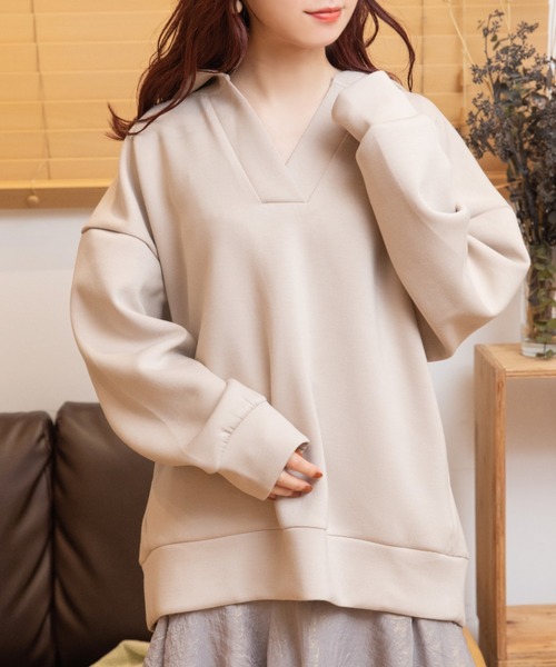 Mysa&Liina（ミーサリーナ）の「Vネックゆるパーカー（パーカー・レディース・ブラック/ベージュ/アイボリー・M）」の13枚目の写真