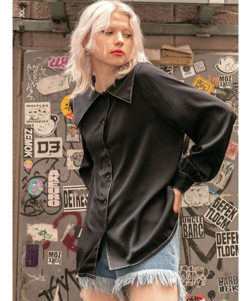 jouetie（ジュエティ）の「カラーステッチビッグカラーブラウス（シャツ/ブラウス・レディース・ブラック/アイボリー/ライトブルー/その他1/その他2・MEDIUM）」の3枚目の写真