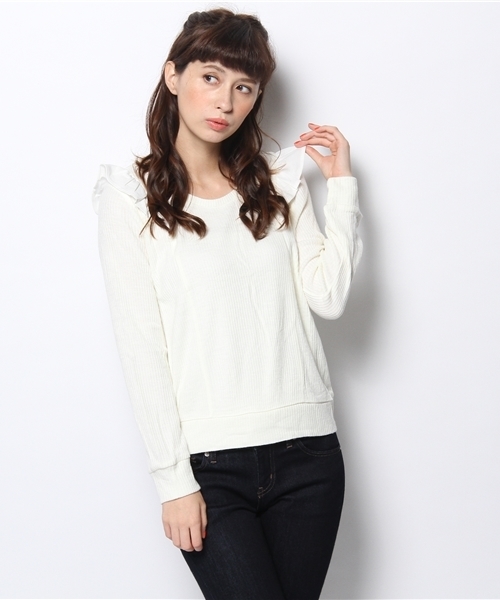 mystic（ミスティック）の「肩フリルプルオーバー（Tシャツ/カットソー・レディース・グレー/ブラック/オフホワイト/ベージュ/チャコールグレー/ネイビー・ﾌﾘ-）」の2枚目の写真