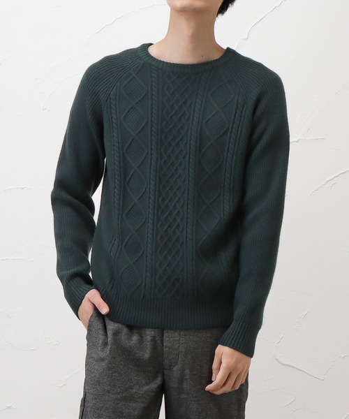 NAVY(ネイビー)の「PBTアラン柄クルーニット(ニット/セーター・メンズ・ホワイト/グリーン/ワイン/チャコール・M/L/XL)」の3枚目の写真