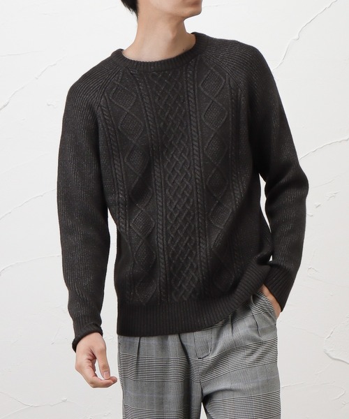 NAVY(ネイビー)の「PBTアラン柄クルーニット(ニット/セーター・メンズ・ホワイト/グリーン/ワイン/チャコール・M/L/XL)」の2枚目の写真