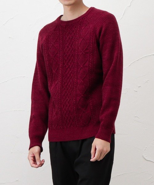 NAVY(ネイビー)の「PBTアラン柄クルーニット(ニット/セーター・メンズ・ホワイト/グリーン/ワイン/チャコール・M/L/XL)」の14枚目の写真