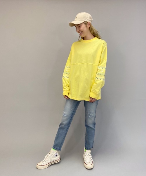ANTIBAL(アンティバル)の「ANTIBAL/アンティバル スリーブ刺繍 オーバーサイズロンT 211AN2LT012(Tシャツ/カットソー・レディース・ブルー/ホワイト/イエロー・FREE)」の20枚目の写真