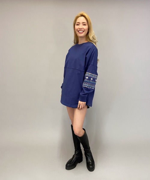 ANTIBAL(アンティバル)の「ANTIBAL/アンティバル スリーブ刺繍 オーバーサイズロンT 211AN2LT012(Tシャツ/カットソー・レディース・ブルー/ホワイト/イエロー・FREE)」の14枚目の写真