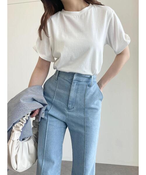 SLURR（スラ―）の「モックネックムジベーシックTシャツ（Tシャツ/カットソー・レディース・チャコールグレー/ブラウン/オフホワイト/ライトベージュ・FREE）」の5枚目の写真