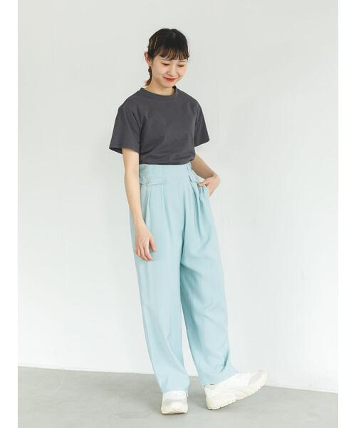 SLURR（スラ―）の「モックネックムジベーシックTシャツ（Tシャツ/カットソー・レディース・チャコールグレー/ブラウン/オフホワイト/ライトベージュ・FREE）」の10枚目の写真