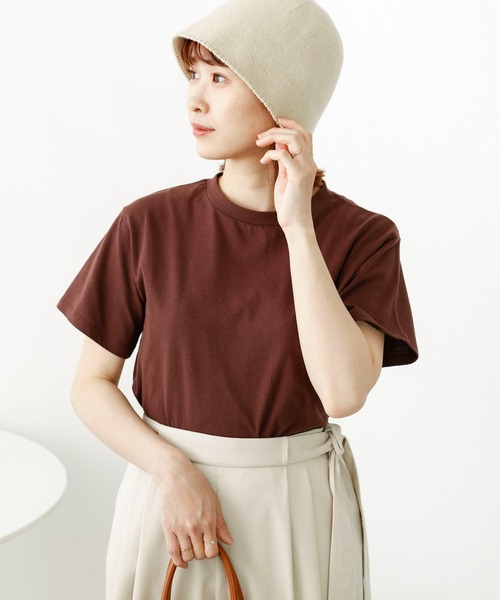 SLURR（スラ―）の「モックネックムジベーシックTシャツ（Tシャツ/カットソー・レディース・チャコールグレー/ブラウン/オフホワイト/ライトベージュ・FREE）」の4枚目の写真