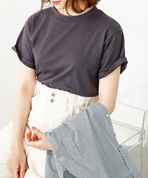 SLURR（スラ―）の「モックネックムジベーシックTシャツ（Tシャツ/カットソー・レディース・チャコールグレー/ブラウン/オフホワイト/ライトベージュ・FREE）」の3枚目の写真