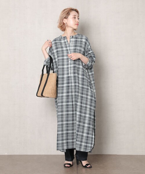 FREAK'S STORE（フリークスストア）の「▽【WEB限定】インドチェックシャツワンピース（シャツワンピース・レディース・ナチュラル/ブラック/グリーン・ﾌﾘ-）」の10枚目の写真
